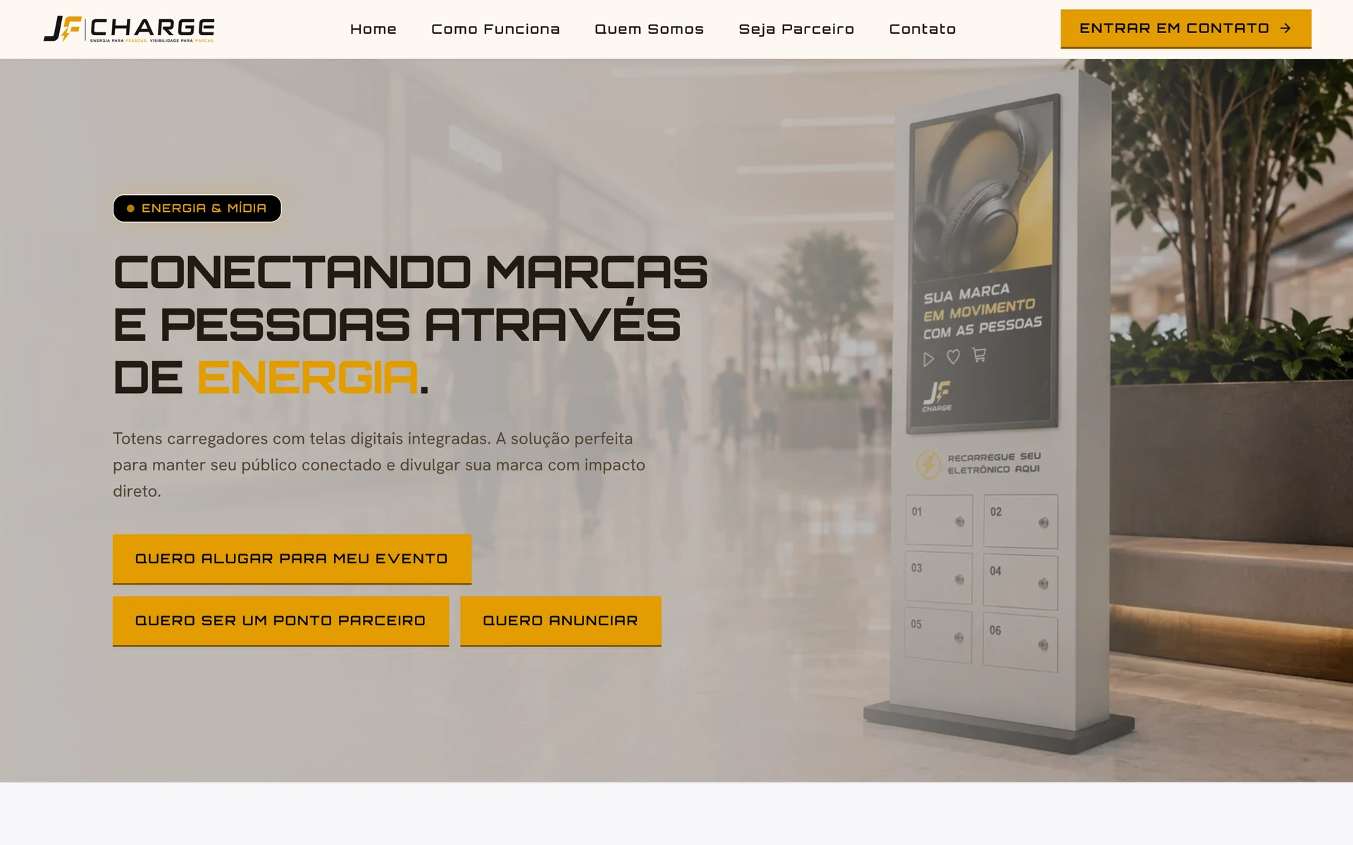 Hero principal da página com identidade visual e posicionamento de energia